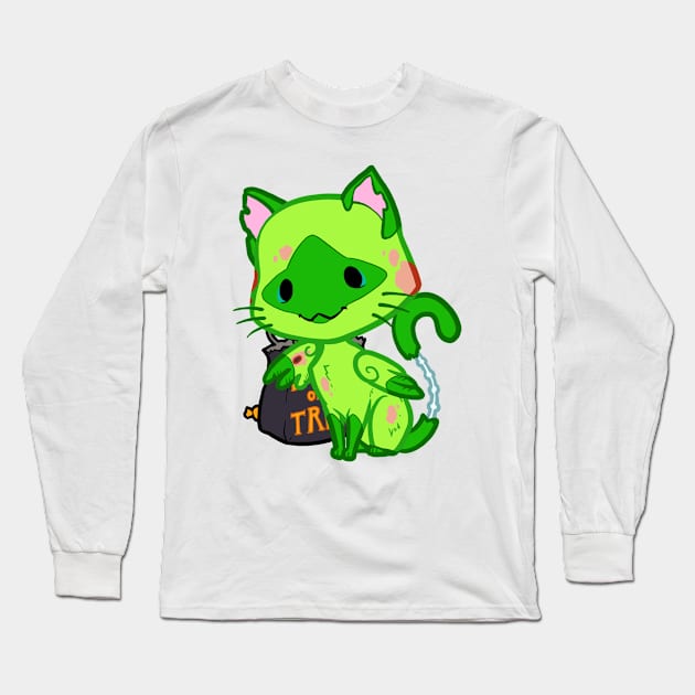 Halloween Chibi Winged Kitty - Siamese Zombie Cat Long Sleeve T-Shirt by theghostfire